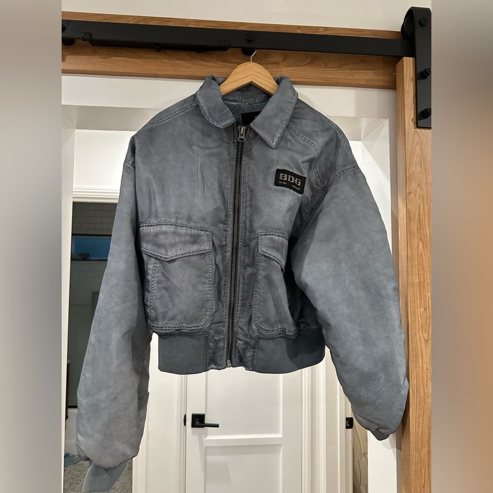 BDG Light Gray Jacket with Patch Urban Outfitters